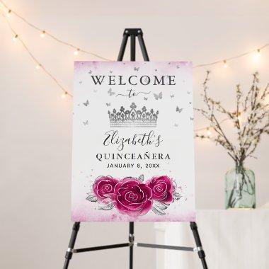 Elegant Fuchsia and Silver Elegant Welcome Party Foam Board