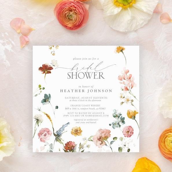 Elegant Garden Flowers Watercolor Bridal Shower Invitations