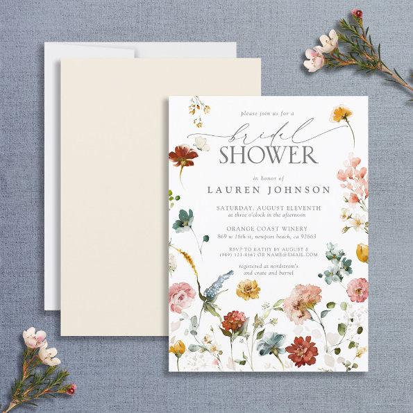 Elegant Garden Flowers Watercolor Bridal Shower Invitations
