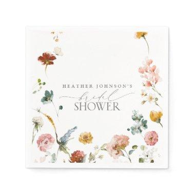 Elegant Garden Flowers Watercolor Bridal Shower Napkins