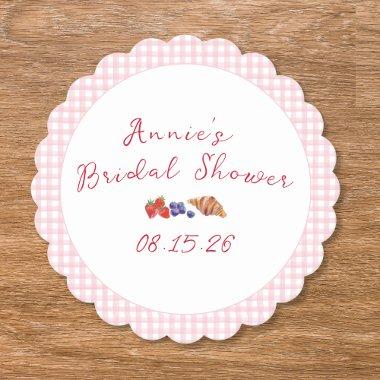 Elegant Gingham Summer Brunch  Pink Paper Coaster