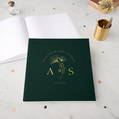Elegant Ginkgo Leaves Emerald Green Wedding Foil Foil Guest Book