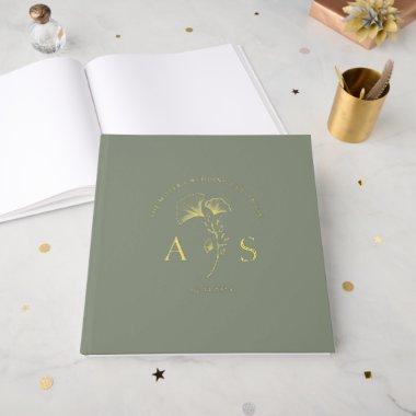 Elegant Ginkgo Leaves Sage Green Wedding Foil Foil Guest Book