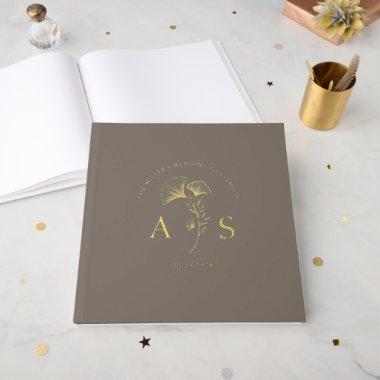 Elegant Ginkgo Leaves Sandstone Wedding Foil Foil Guest Book