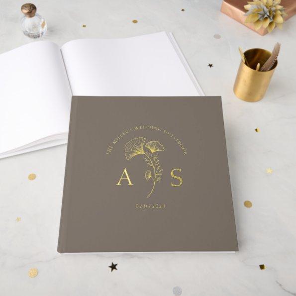 Elegant Ginkgo Leaves Sandstone Wedding Foil Foil Guest Book