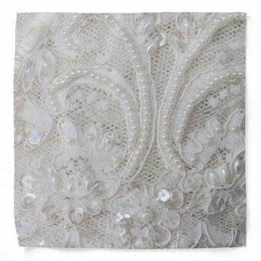elegant girly chic white rhinestone pearl lace bandana