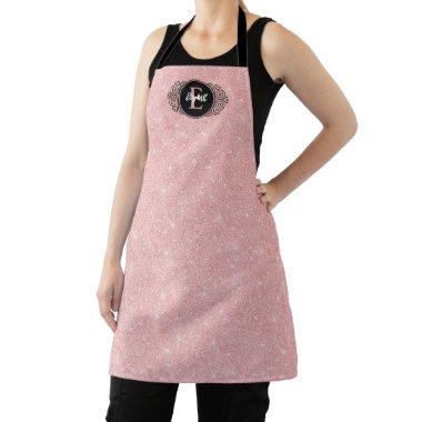 Elegant Girly Pink Glitter Monogram Name Apron