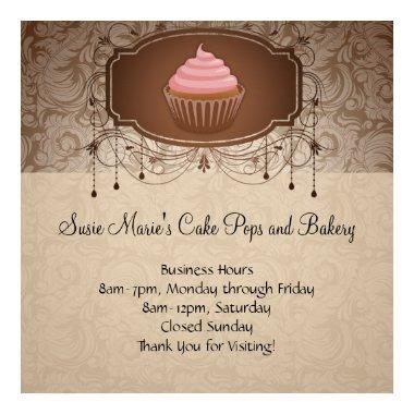 Elegant Glamor Mocha Damask Cupcake Design Sign