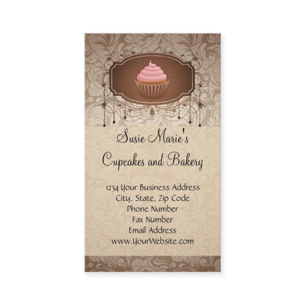 Elegant Glamour Mocha Damask Cupcake Bakery Business