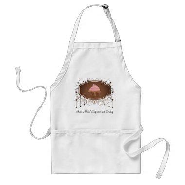 Elegant Glamour Mocha Damask Cupcake Design Adult Apron
