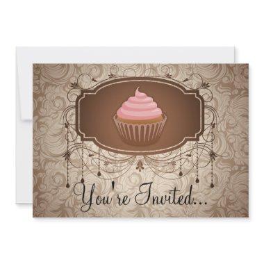 Elegant Glamour Mocha Damask Cupcake Design