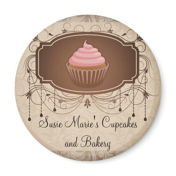 Elegant Glamour Mocha Damask Cupcake Design Magnet