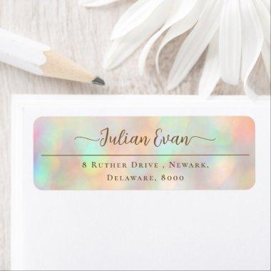 Elegant Glitter Holographic Script Return Address Label