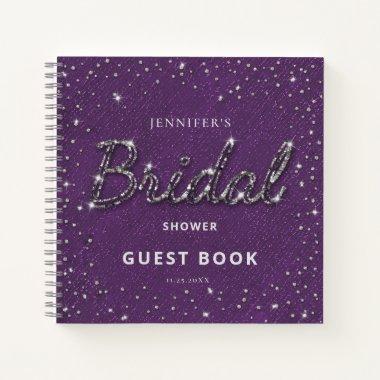 Elegant Glitter Sparkle Purple Bridal Guest Book