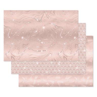 Elegant Glitzy Blush Pink Silver Marble Diamond Wrapping Paper Sheets