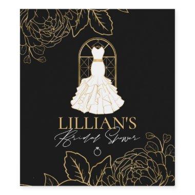 Elegant Gold and Black Bridal Dress Bridal Shower Wine Label