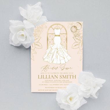 Elegant Gold and Blush Bridal Dress Bridal Shower Invitations