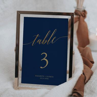 Elegant Gold and Navy " Wedding Table Number