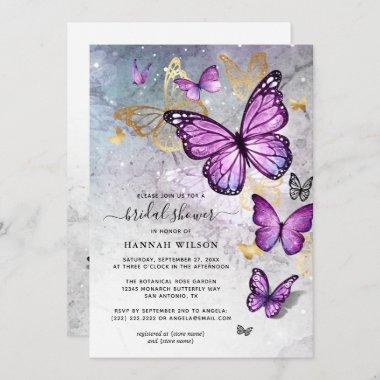 Elegant Gold and Purple Butterfly Bridal Shower Invitations