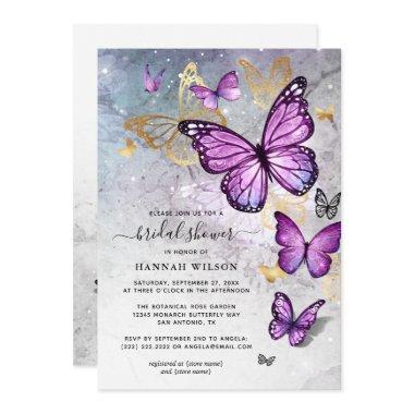 Elegant Gold and Purple Butterfly Bridal Shower Invitations