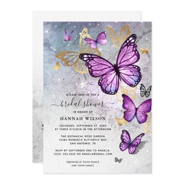 Elegant Gold and Purple Butterfly Bridal Shower Invitations