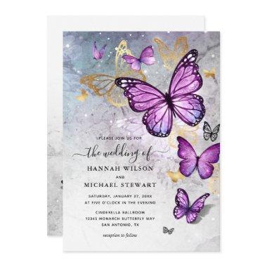 Elegant Gold and Purple Butterfly Wedding Invitations