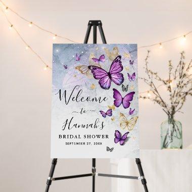 Elegant Gold and Purple Butterfly Welcome Party Foam Board