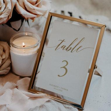 Elegant Gold and White Calligraphy Table Number