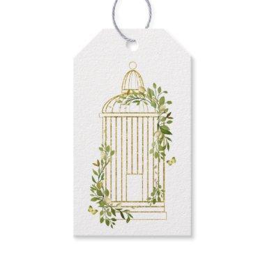 Elegant Gold Birdcage with Ivy Gift Tag