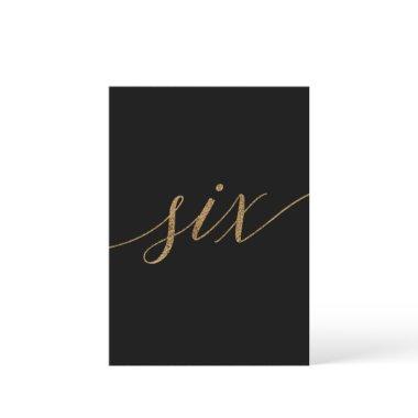 Elegant Gold & Black Calligraphy Table Number Six