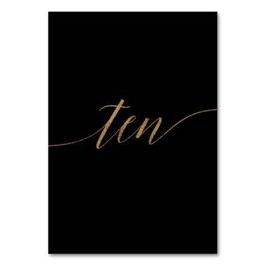 Elegant Gold Black Calligraphy Ten Table Number