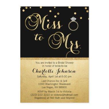 Elegant Gold Black Miss to Mrs. Bridal Shower Invitations