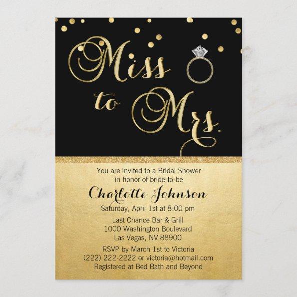 Elegant Gold Black Miss to Mrs. Bridal Shower Invitations