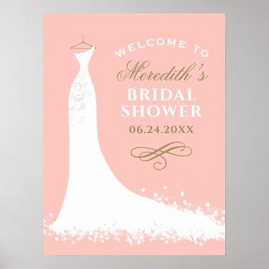 Elegant Gold Blush Gown Bridal Shower Welcome Poster