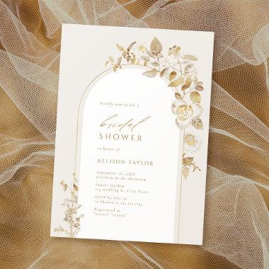 Elegant Gold Botanical Floral Arch Bridal Shower Invitations