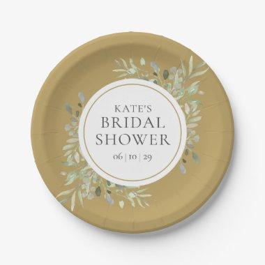 Elegant Gold Botanical Greenery Bridal Shower Paper Plates