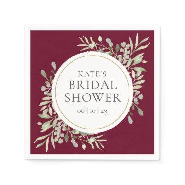 Elegant Gold Burgundy Greenery  Napkins