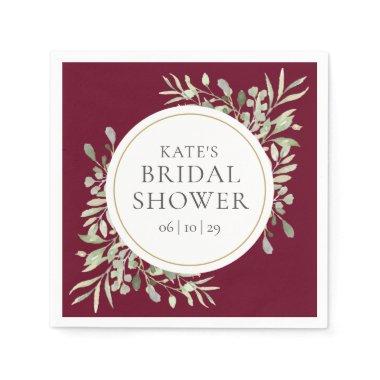 Elegant Gold Burgundy Greenery Bridal Shower Napkins