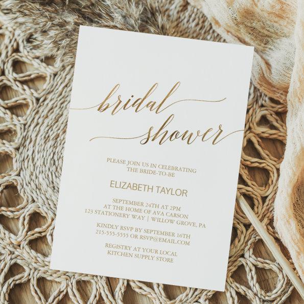 Elegant Gold Calligraphy Bridal Shower Invitations