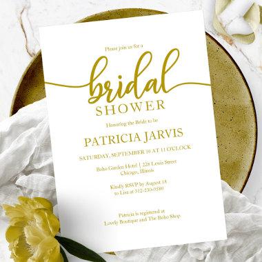Elegant Gold Calligraphy Bridal Shower Invitations
