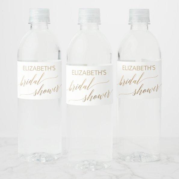 Elegant Gold Calligraphy Bridal Shower Water Bottle Label