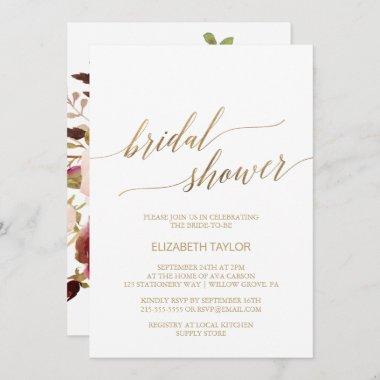 Elegant Gold Calligraphy | Floral Bridal Shower Invitations