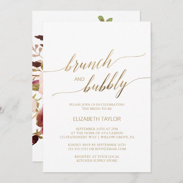 Elegant Gold Calligraphy | Floral Brunch & Bubbly Invitations