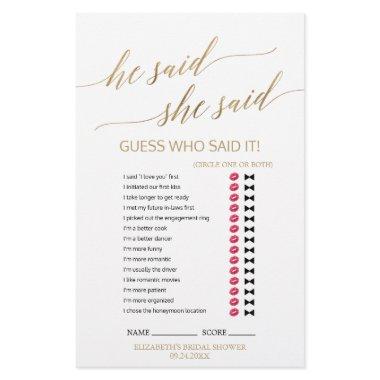 Elegant Gold Calligraphy He Said She Said Game