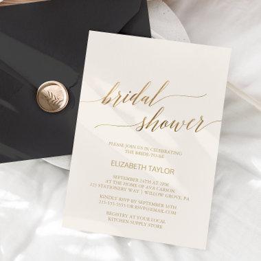 Elegant Gold Calligraphy | Ivory Bridal Shower Invitations