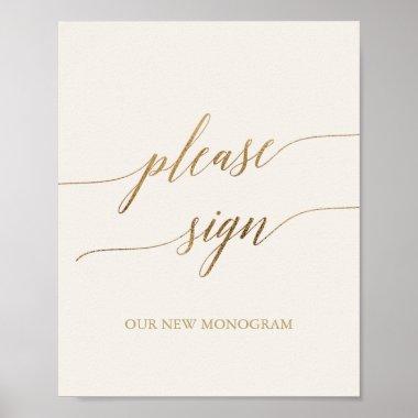 Elegant Gold Calligraphy Ivory Please Sign Poster