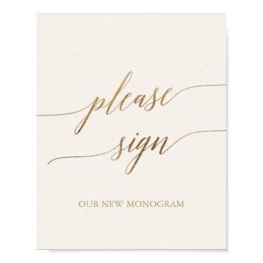 Elegant Gold Calligraphy Ivory Please Sign Poster