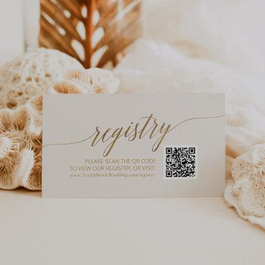 Elegant Gold Calligraphy | Ivory QR Code Registry Enclosure Invitations