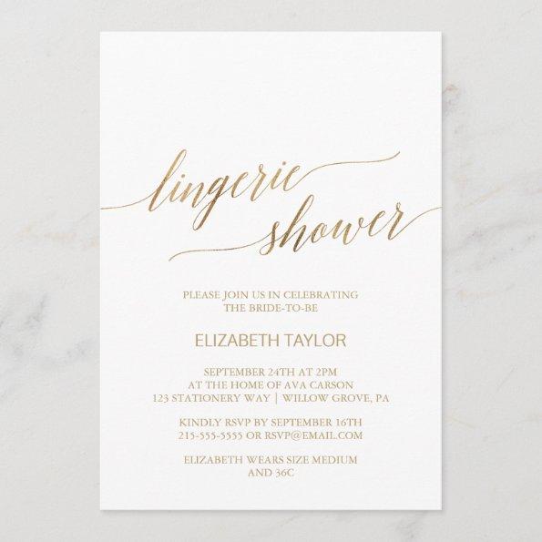 Elegant Gold Calligraphy Lingerie Shower Invitations
