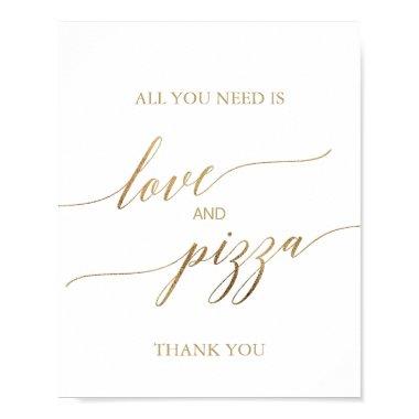 Elegant Gold Calligraphy Love and Pizza Sign